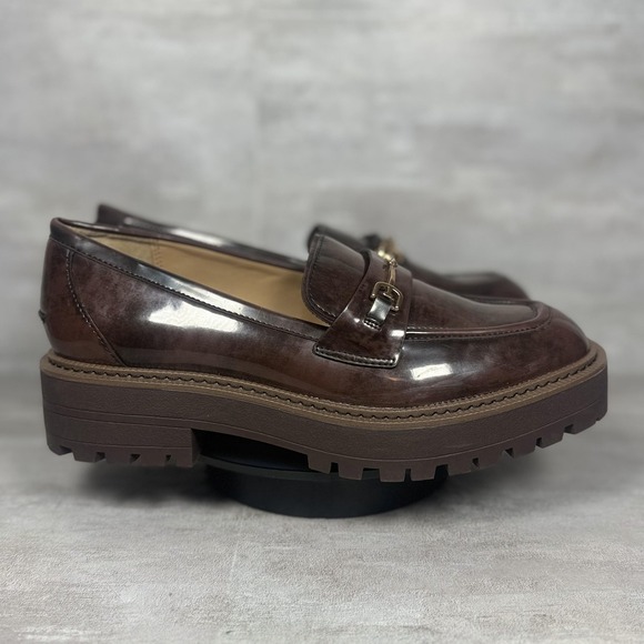 Sam Edelman Shoes Womens Size 10 Brown Lug Sole Loafers Horsebit Chain Slip On - Picture 1 of 10